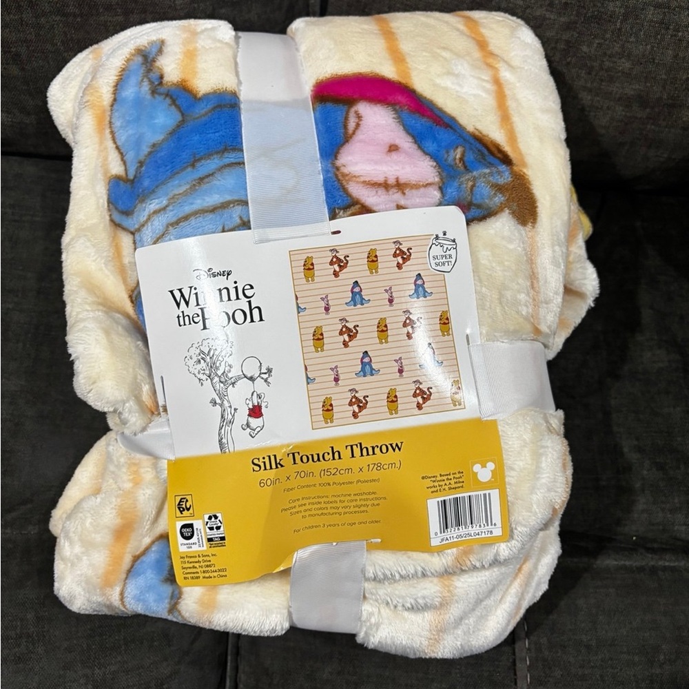 Disney Winnie the Pooh Plush Blanket with Blue and Pink Accents